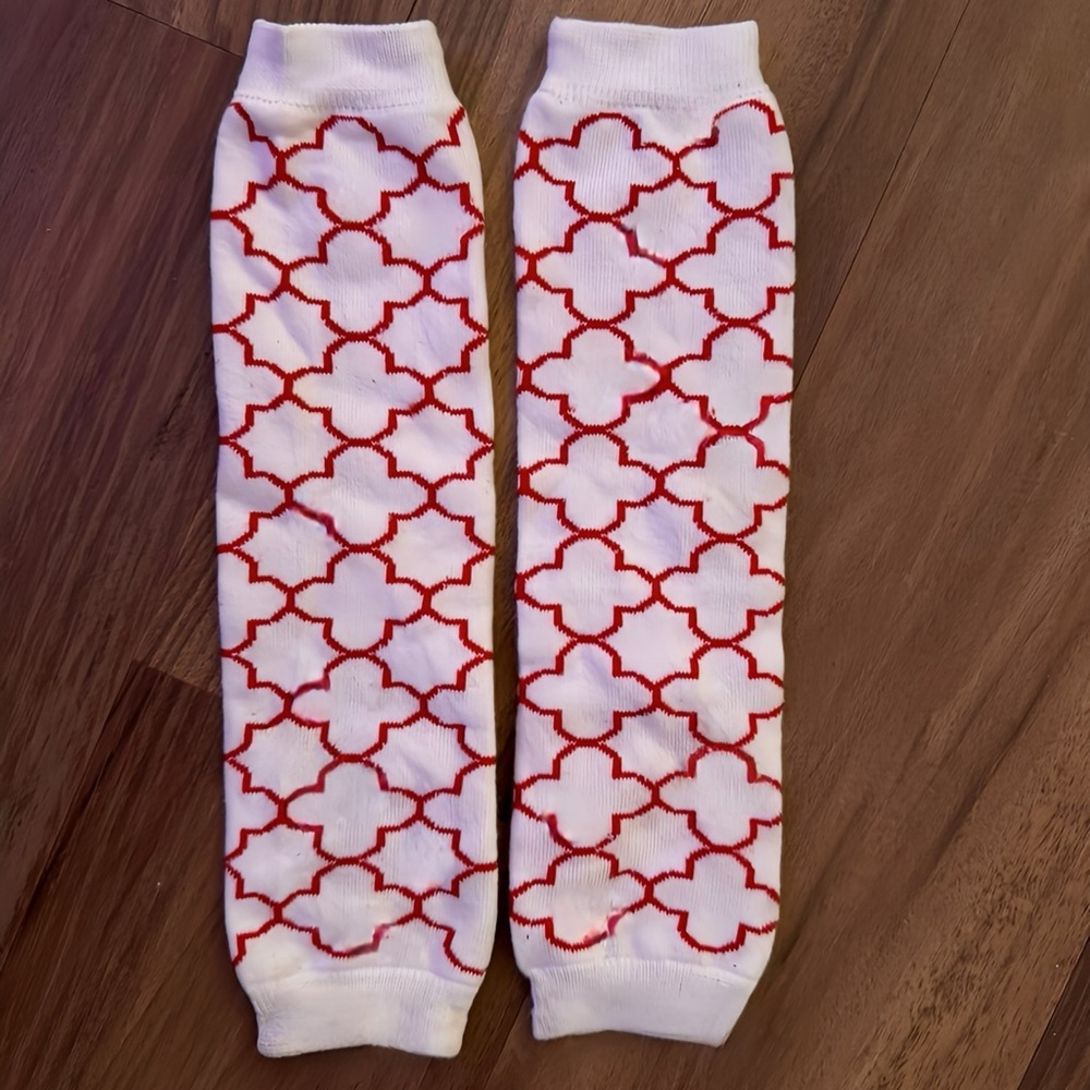 Baby Legs Girls White and Red Patterned Leg Warmers